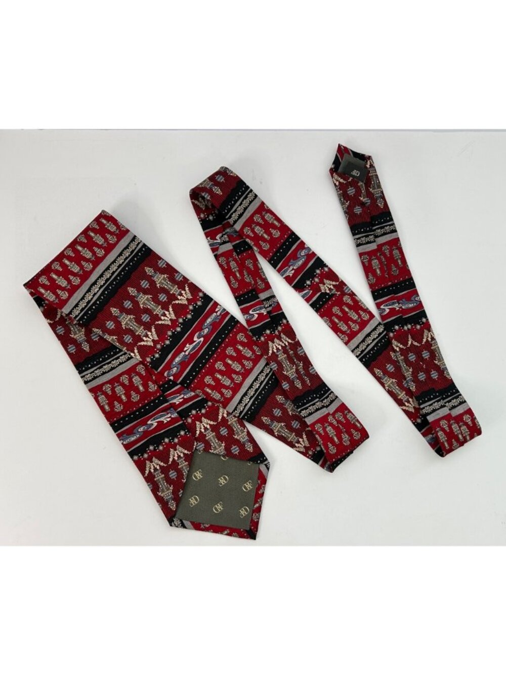 Vintage Daniel De Fasson Red Black Men's Silk Tie Ornate Pattern Greek Columns - Picture 2 of 6